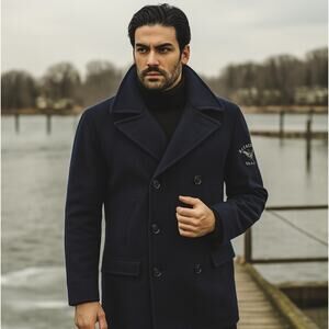 POLO RALPH LAUREN U.S.R.L. Patch Wool Nautical Double Breasted Military Pea Coat